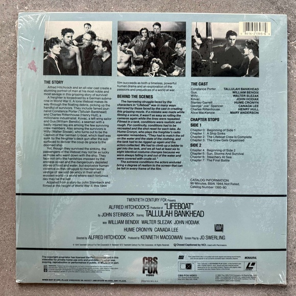“LIFEBOAT” EXTENDED PLAY LASERDISC LD (1944) ALFRED HITCHCOCK - Picture 2 of 3